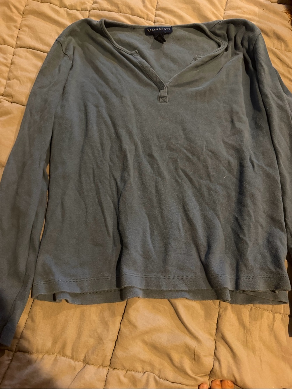 Karen Scott Long-Sleeve Henley in Dusty Green
